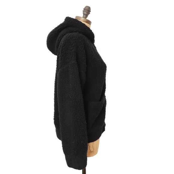 SPLENDID Brandy Fuzzy Fleece Sherpa Jacket XS Oversized Full Zip Black Hooded A2 - Picture 3 of 6